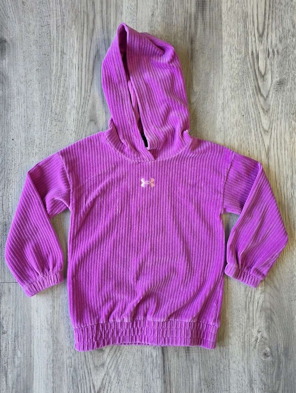 Under Armour Girls 3T Pink Ribbed Velour Corduroy Pullover Hoodie Long Sleeve